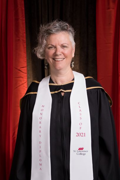 Cathy Cleary is pictured wearing SLC regalia